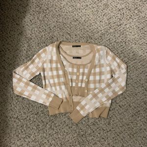 2 Piece Gingham Cardigan and Tank Top Set